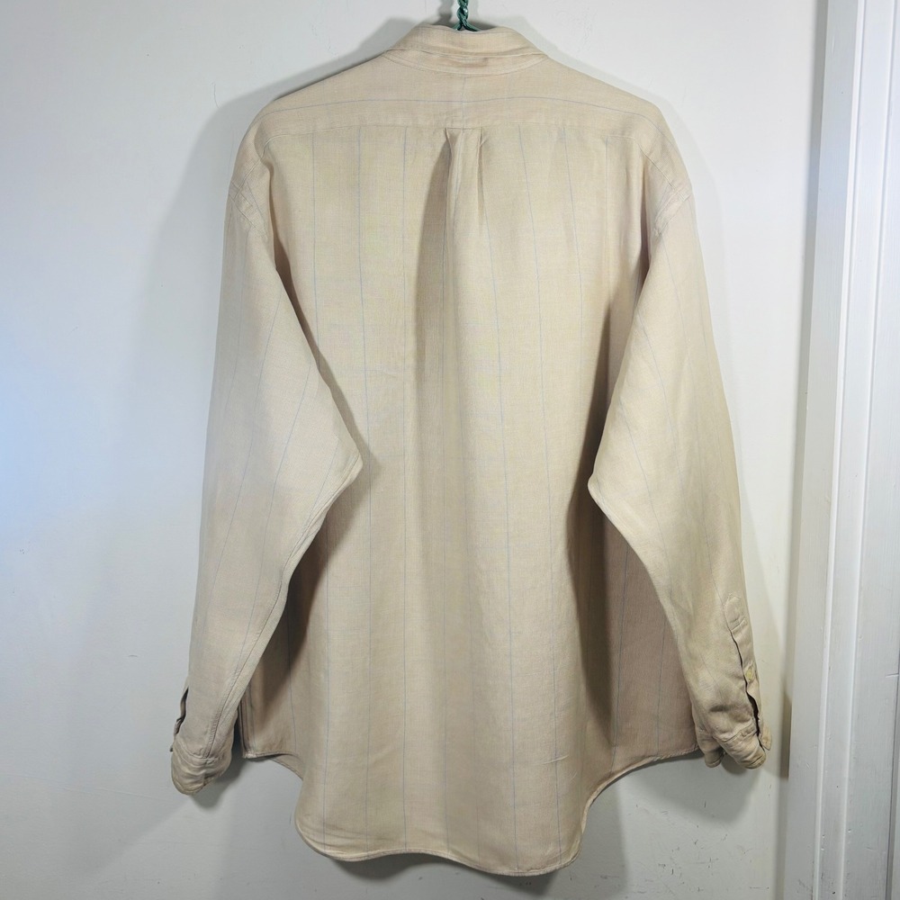 VTG Ralph Lauren Tilden Silk Linen Windowpane Cream Button Down Golf Shirt XL - Picture 7 of 8